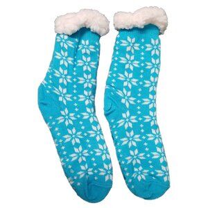 Slipper Socks Reindeer Home floor Socks Winter Warm Cozy Fuzzy lined Socks(Blue)